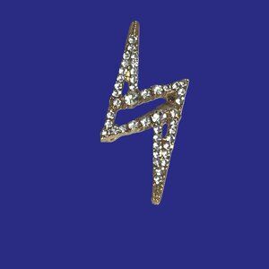 Lightning bolt brooch pin, gold tone setting with crystals, Tuxedo pin, Unisex